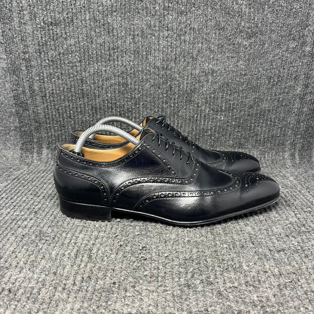 Brooks Brothers MacArthur Wingtip Oxford Black Leather Dress Shoes Mens 10 Italy